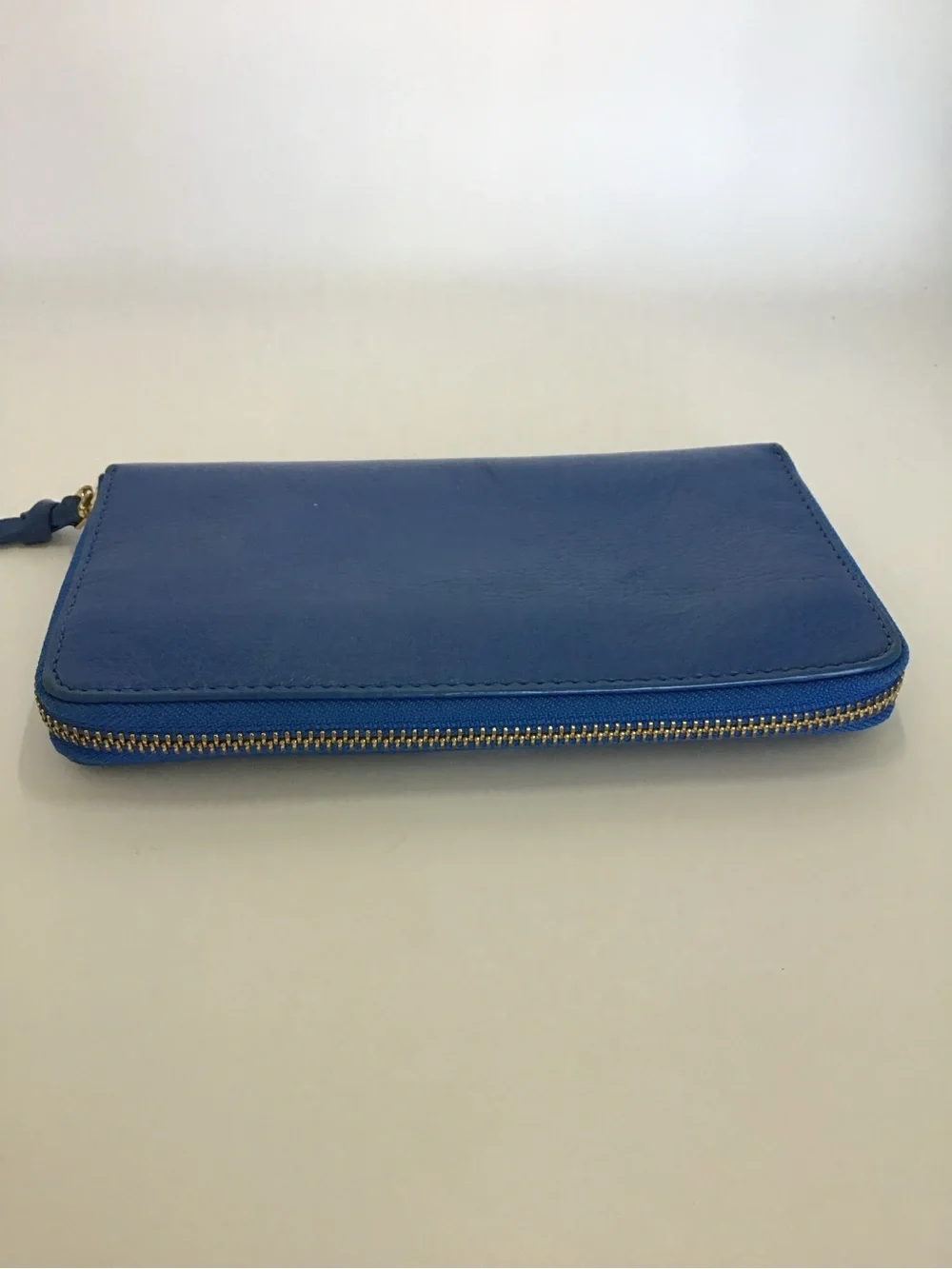 Tory Burch Electric Blue Zip-Around Leather Wallet with Gold Logo